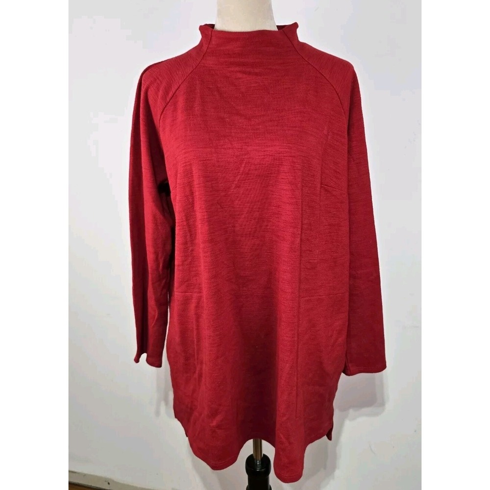 Pure J Jill Tunic Top Large Pullover Red Long Sleeve W/Pockets Casual Classic